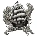 burning ship run aground  tattoo design idea