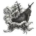 burning ship run aground  tattoo design idea
