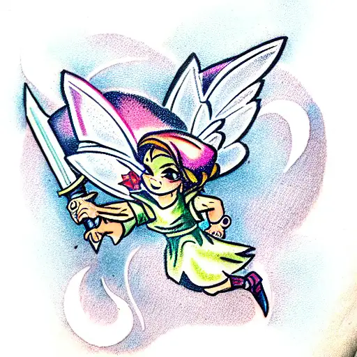 Link's Shield with some fairies flying around tattoo design idea