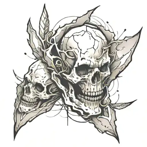 tattoo sketch of torn skin in black and white minimalist style on the forearm without faces of skulls tattoo design idea