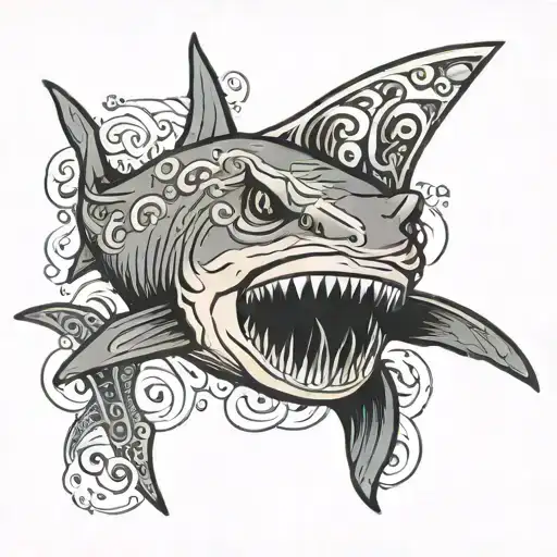hammer head shark swimming around a man's upper body tattoo design idea