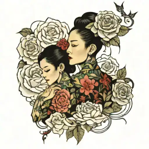 Tattoo model with secret love and roses as password tattoo design idea