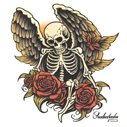 angel skeleton day of the dead   tattoo design idea