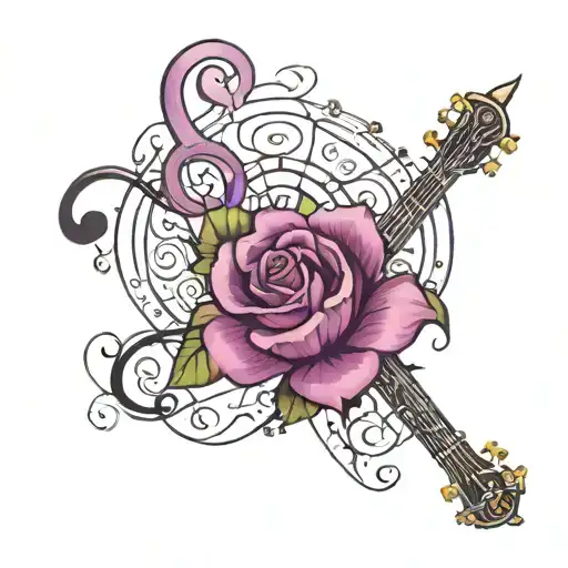 Daughter name written, date of birth, purple, music, kids stuff tattoo design idea
