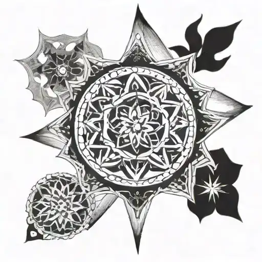 A tattoo design incorporating the 8 pointed star and mandalas, symbolizing spiritualism and astrology tattoo design idea