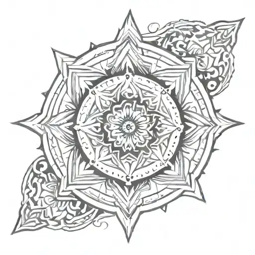 A tattoo design incorporating the 8 pointed star and mandalas, symbolizing spiritualism and astrology tattoo design idea