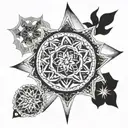 A tattoo design incorporating the 8 pointed star and mandalas, symbolizing spiritualism and astrology tattoo design idea