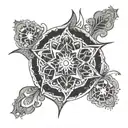 A tattoo design incorporating the 8 pointed star and mandalas, symbolizing spiritualism and astrology tattoo design idea