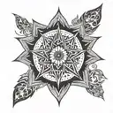 A tattoo design incorporating the 8 pointed star and mandalas, symbolizing spiritualism and astrology tattoo design idea