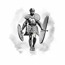 A Roman warrior battling a demon in an ancient castle tattoo design idea