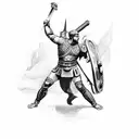 A Roman warrior battling a demon in an ancient castle tattoo design idea