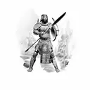 A Roman warrior battling a demon in an ancient castle tattoo design idea