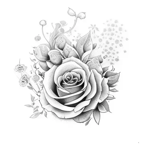 composition florale avec Théo avec se battre contre maladie avec Bevinda  tattoo design idea