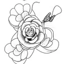 semcolon butterfly with petunia and  cosmo flower stems crossing eachother tattoo design idea