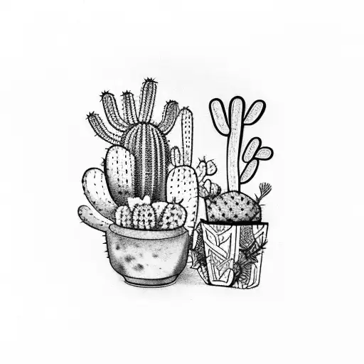 cacti and plant tattoo design idea
