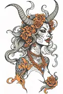 Demoness, smoke from the mouth with pronounced tattoo design idea