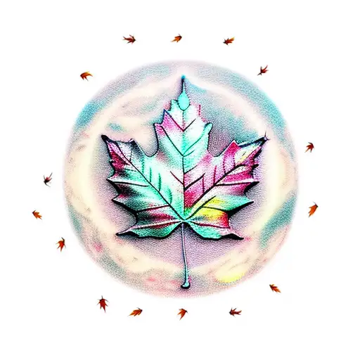 lady virgo, autumn, maple leaf, foc, full moon tattoo design idea