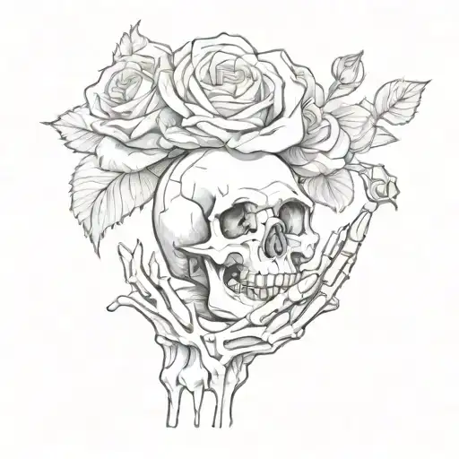 Skeleton hand holding a dead rose, with a lipstick kiss on it  tattoo design idea