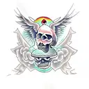 Skull lantern crow tattoo design idea