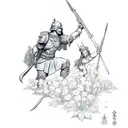 jasmine flower and spartan soldier tattoo design idea