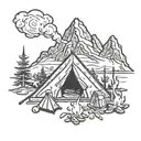 Camping mountains fire tattoo design idea