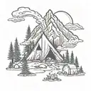 Camping mountains fire tattoo design idea