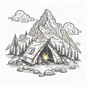Camping mountains fire tattoo design idea