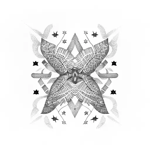 double infinity with monstera leaves and stars and shades tattoo design idea