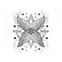 double infinity with monstera leaves and stars and shades tattoo design idea