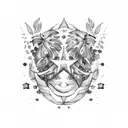 double infinity with monstera leaves and stars and shades tattoo design idea