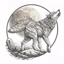 Wolf walking towards bright shining full moon tattoo design idea