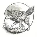 Wolf walking towards bright shining full moon tattoo design idea