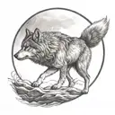 Wolf walking towards bright shining full moon tattoo design idea