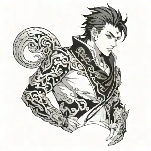 Tignari Genshin looks at me with loving eyes, hickeys are clearly visible on his neck tattoo design idea