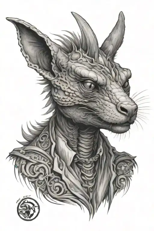 Chupacabra in a realistic black-grey portrait style tattoo design idea