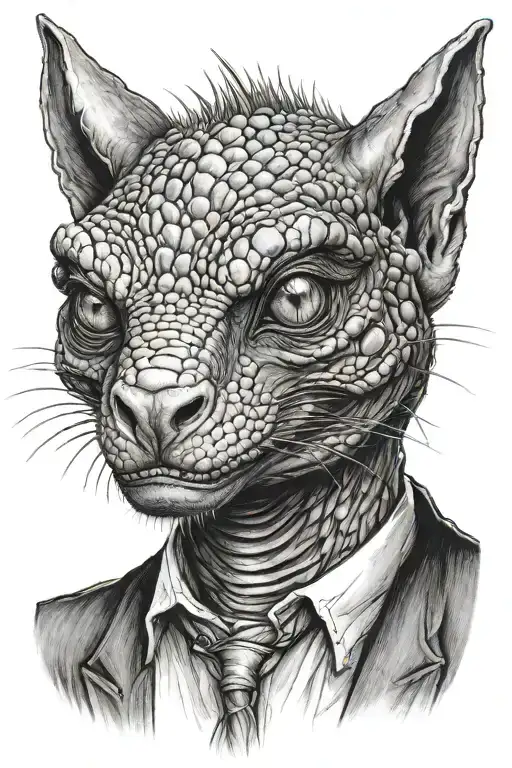 Chupacabra in a realistic black-grey portrait style tattoo design idea