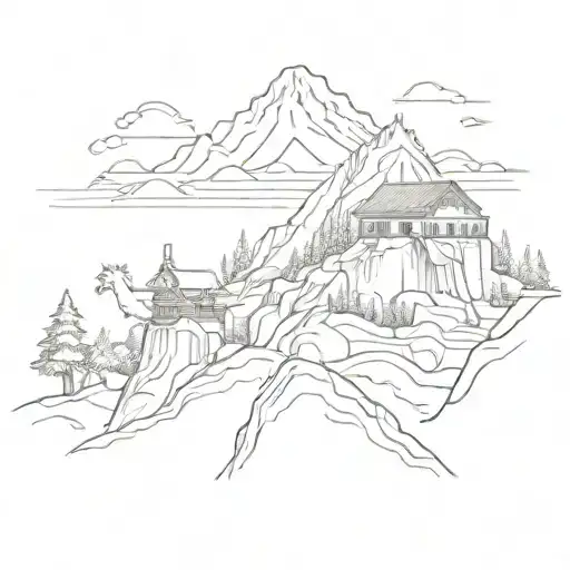 Noahs Ark on mountain peak tattoo design idea