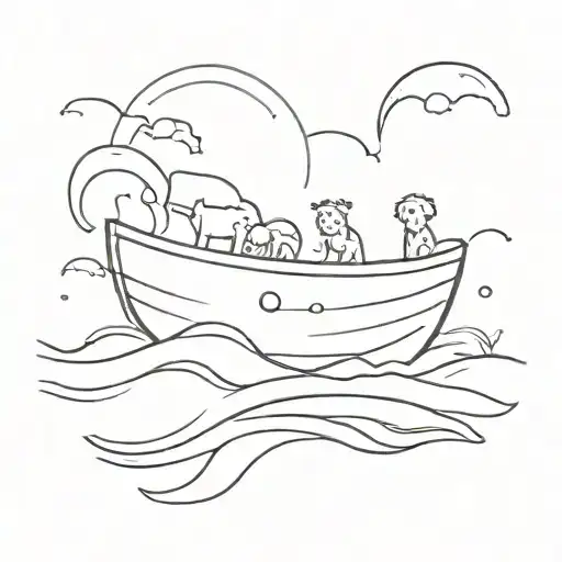 Noahs Ark without Animals with waves tattoo design idea