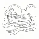 Noahs Ark without Animals with waves tattoo design idea