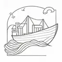 Noahs Ark without Animals with waves tattoo design idea
