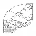Noahs Ark without Animals with waves tattoo design idea