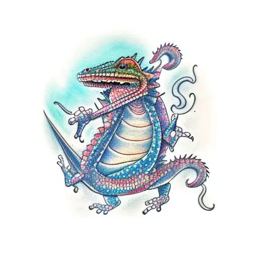 a chameleon a dragon and a bear tattoo design idea