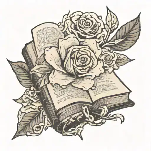 An achilleas flower with pages of a book swirling around it, symbolizing the teacher's love for literature tattoo design idea