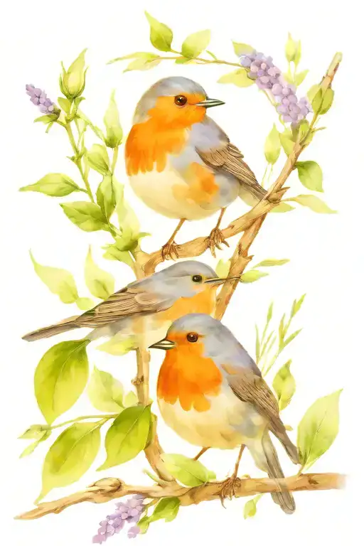 two Robin birds lavender tattoo design idea