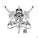 a samurai chopping an electric guitar tattoo design idea