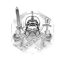 a samurai chopping an electric guitar tattoo design idea