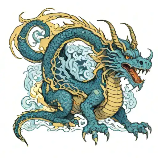 a dragon breathes blue fire on the temple and the boy is the owner of the dragon tattoo design idea