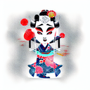 geisha in a kimono with an oni mask half off tattoo design idea