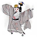 geisha in a kimono with an oni mask half off tattoo design idea