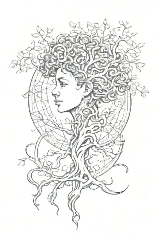 curly boy and tree of life tattoo design idea